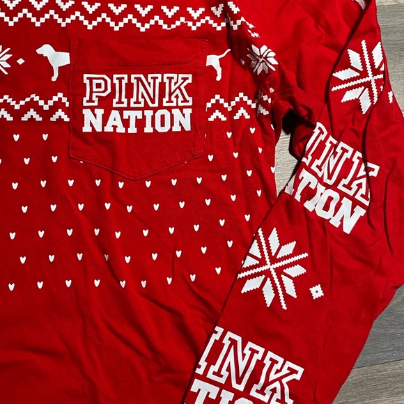 NWT PINK Holiday “Sweater Look” Long Sleeve Tee - Picture 2 of 4
